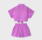 back view of orchid color short and top set