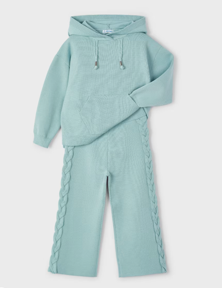 Girls knitted pant and top set in seafoam green