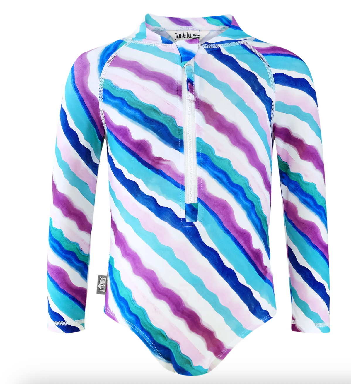 striped one piece swimsuit with sleeves